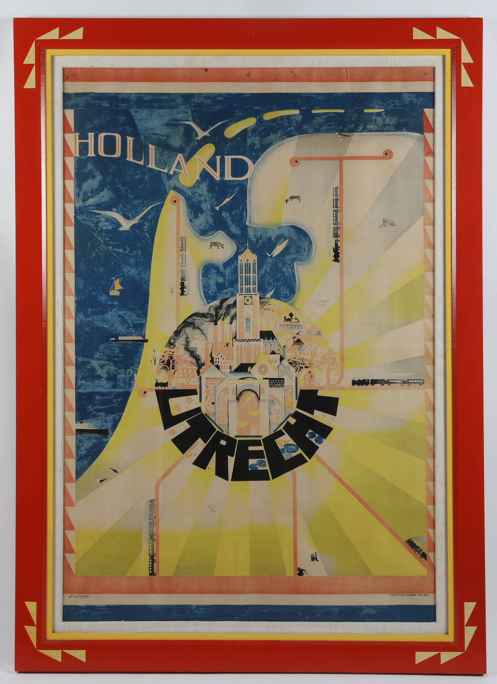 HOLLAND UTRECHT POSTER: Jac Jungert; decorative custom frame; slight fading; image: 46" x 31", frame: 54 1/2" x 39", G