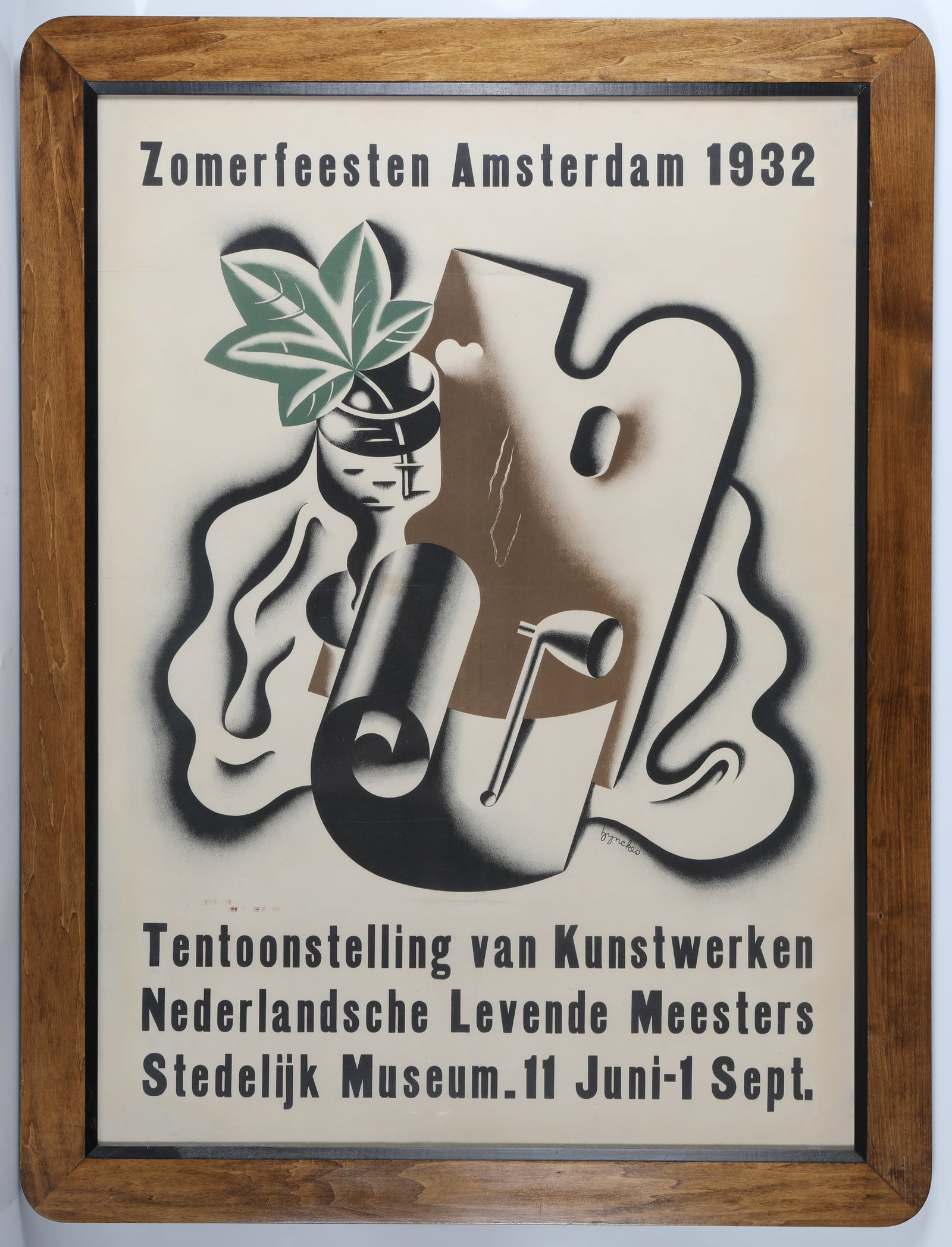 FRAMED 1932 ADVERTISING POSTER: Exhibition of Dutch masters at the Stedelijk Museum, Amsterdam; graphic design by Raoul Hynckes; image 34"x25" - frame 39"x30", G