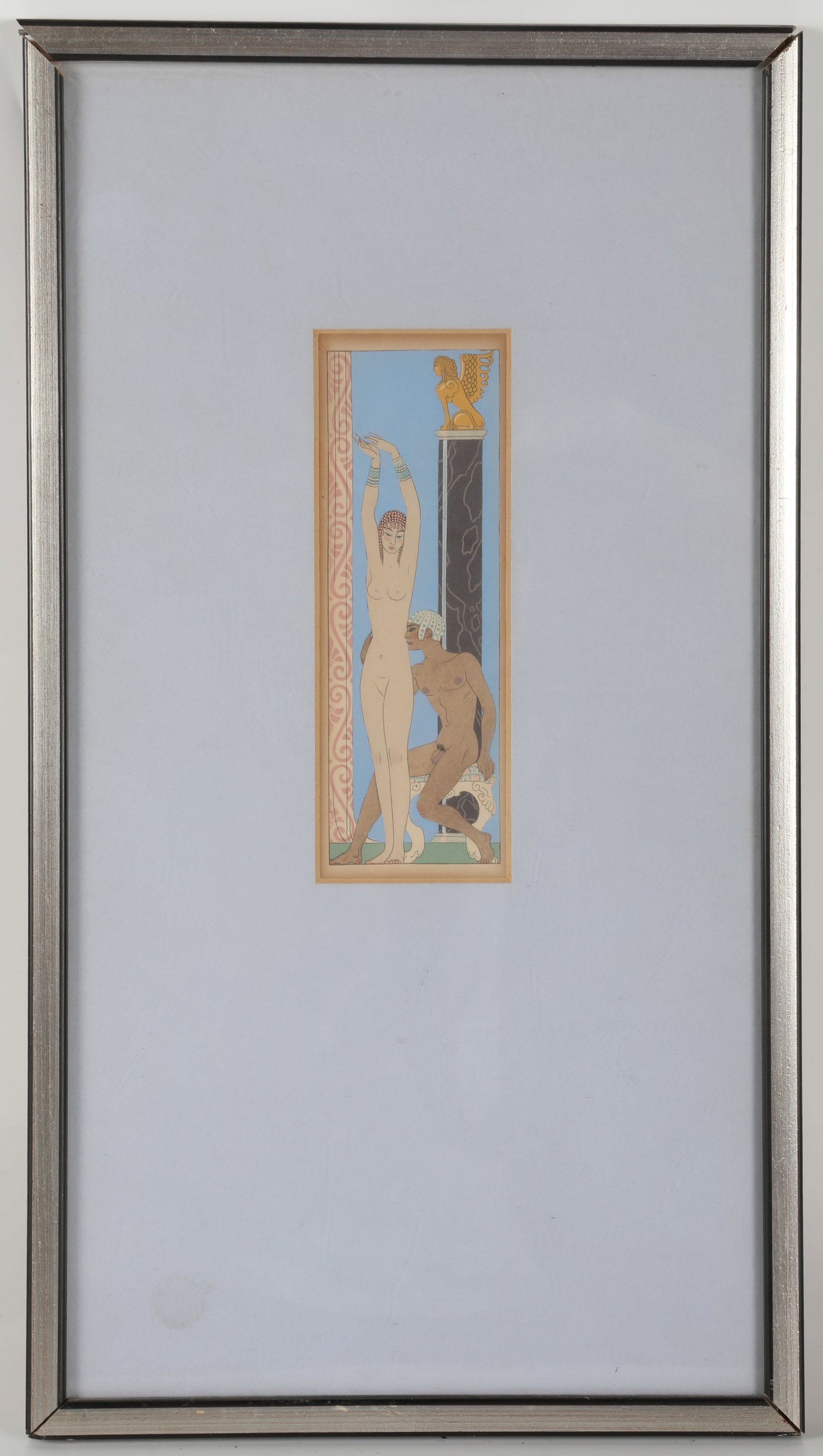 ILLUSTRATION PRINT: Print of illustration by Georges Barbier; image 7 1/2"x2 1/2" - frame 18 1/2"x10 1/4"
