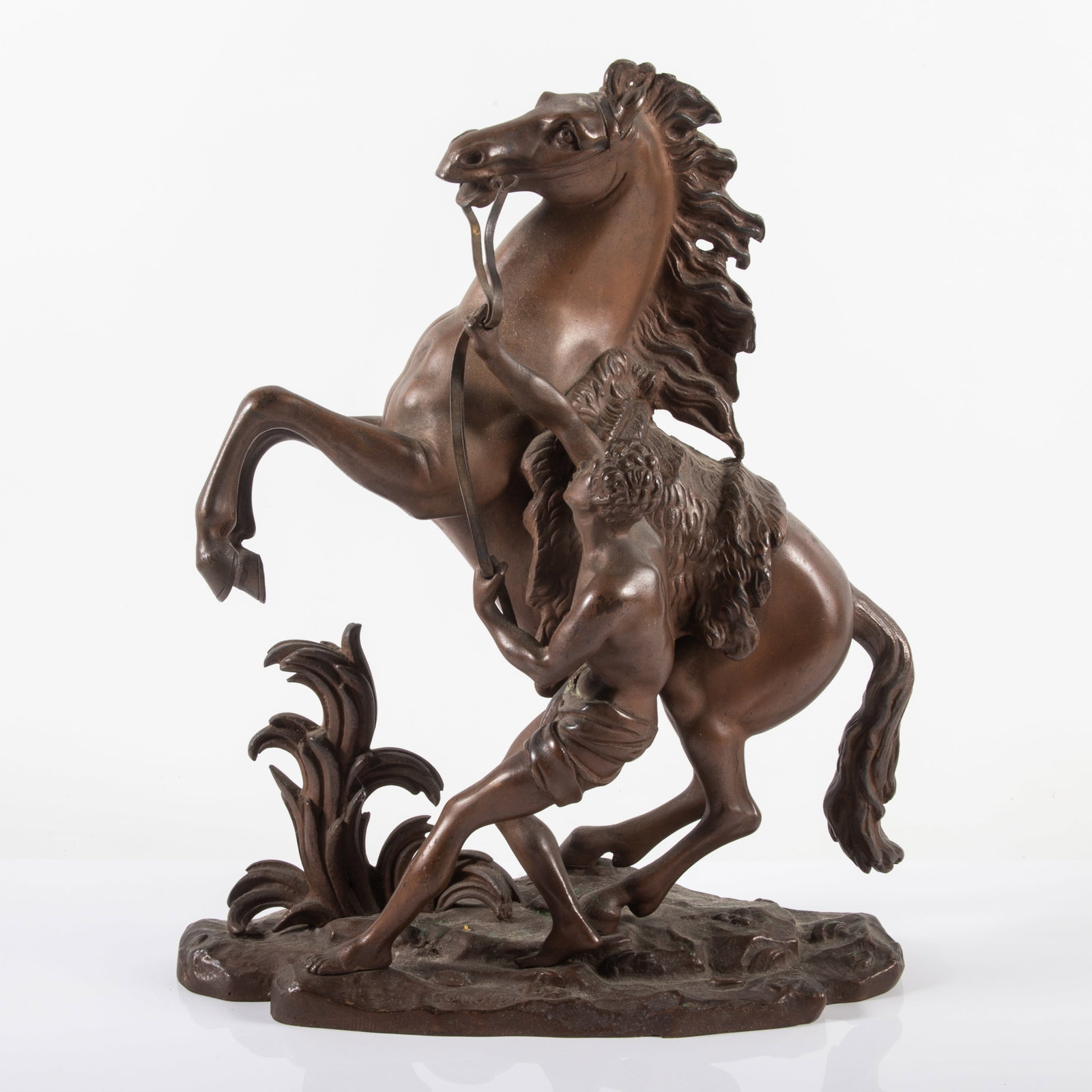 MARLEY HORSE BRONZE: After Coustou; signed in base; H-15"xW-12"; original patina, G-VG