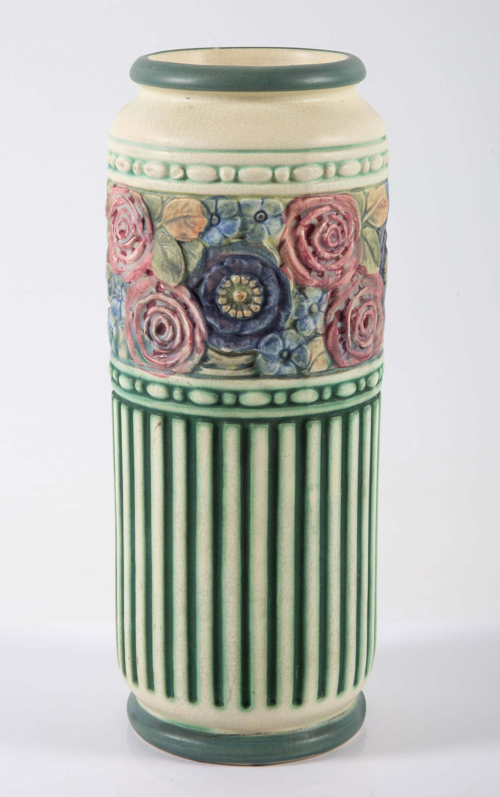 WELLER POTTERY VASE: "Zona" - 1920; marked 'Weller' on bottom; H-10 1/2"; a few small paint chips, G-VG