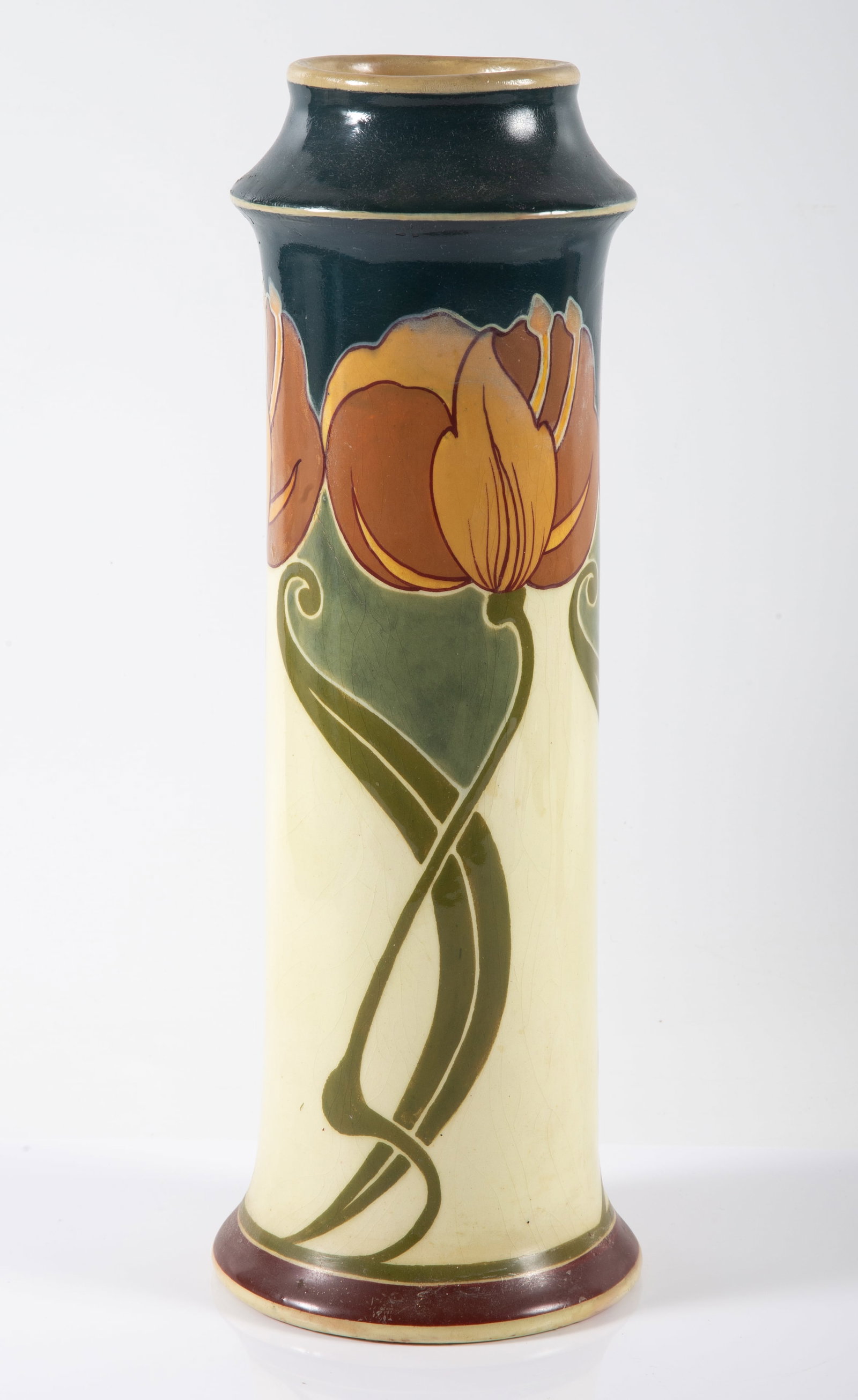 NORICA FAYENCE VASE: German art nouveau; artist Carl Sigmund Luber; H-13", G