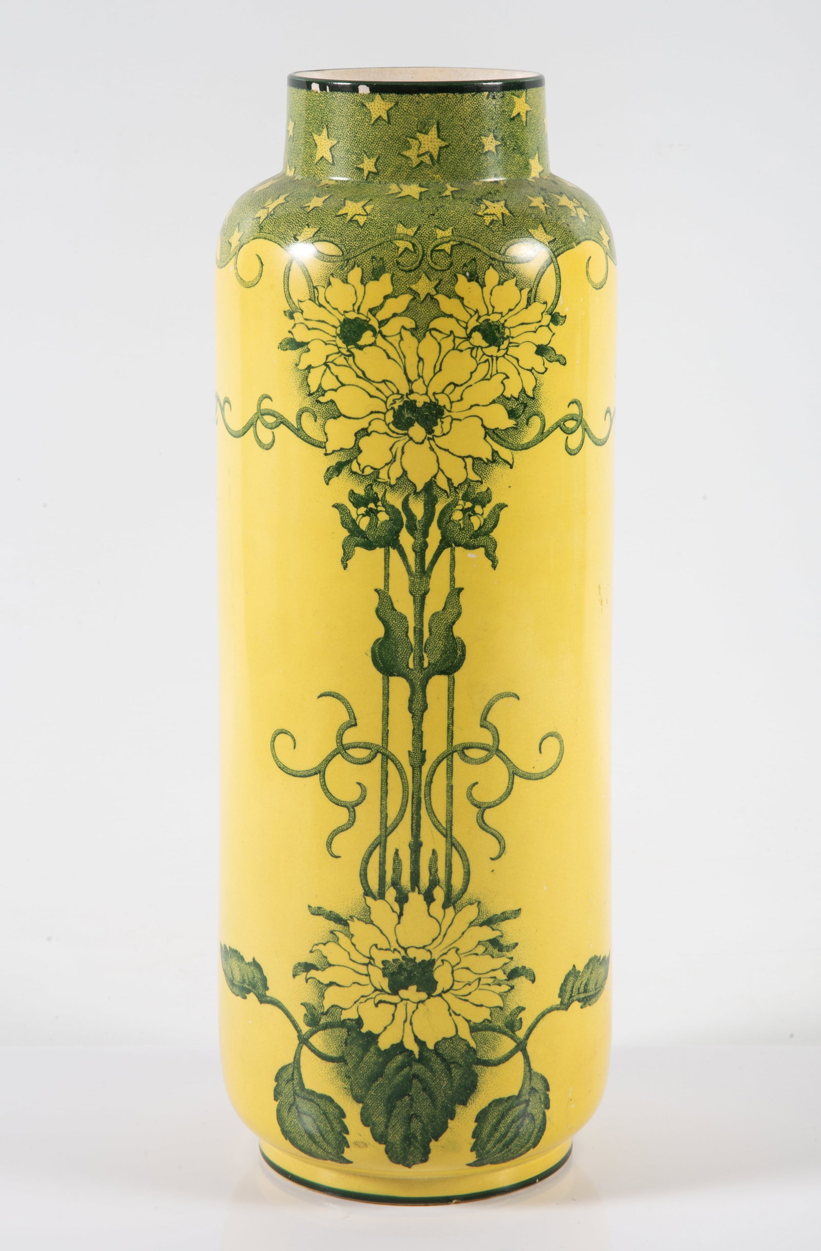 ART NOUVEAU CERAMIC VASE: Frank Beardmore & Co.; Sutherland Pottery in Fenton, Staffordshire, England; botanical design; H-12 1/2"; normal wear, VG+