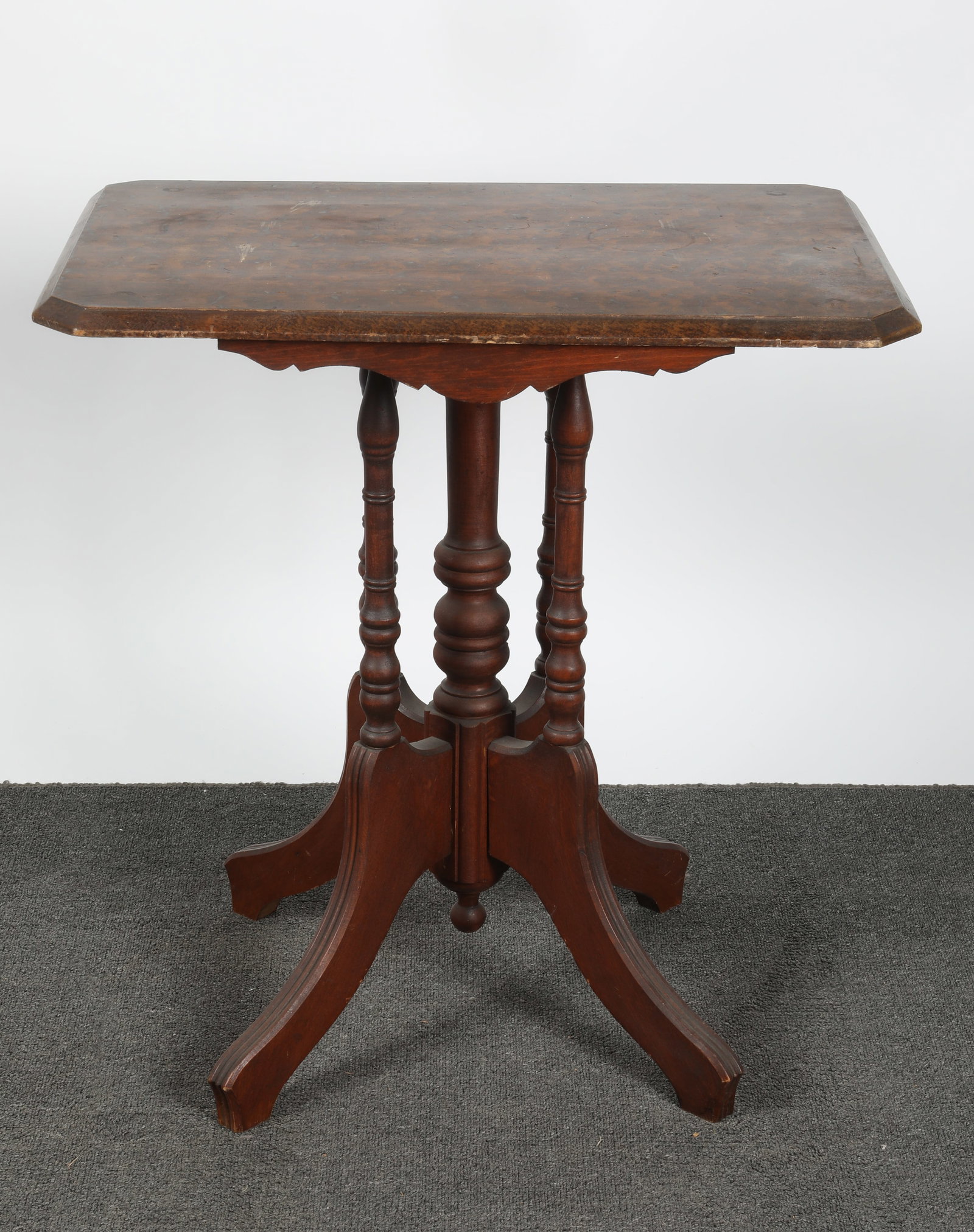 VICTORIAN LAMP STAND: Mixed wood with faux painted top; original finish; H-27 1/2" - top 17"x25"; minor scratches; normal wear, G-VG