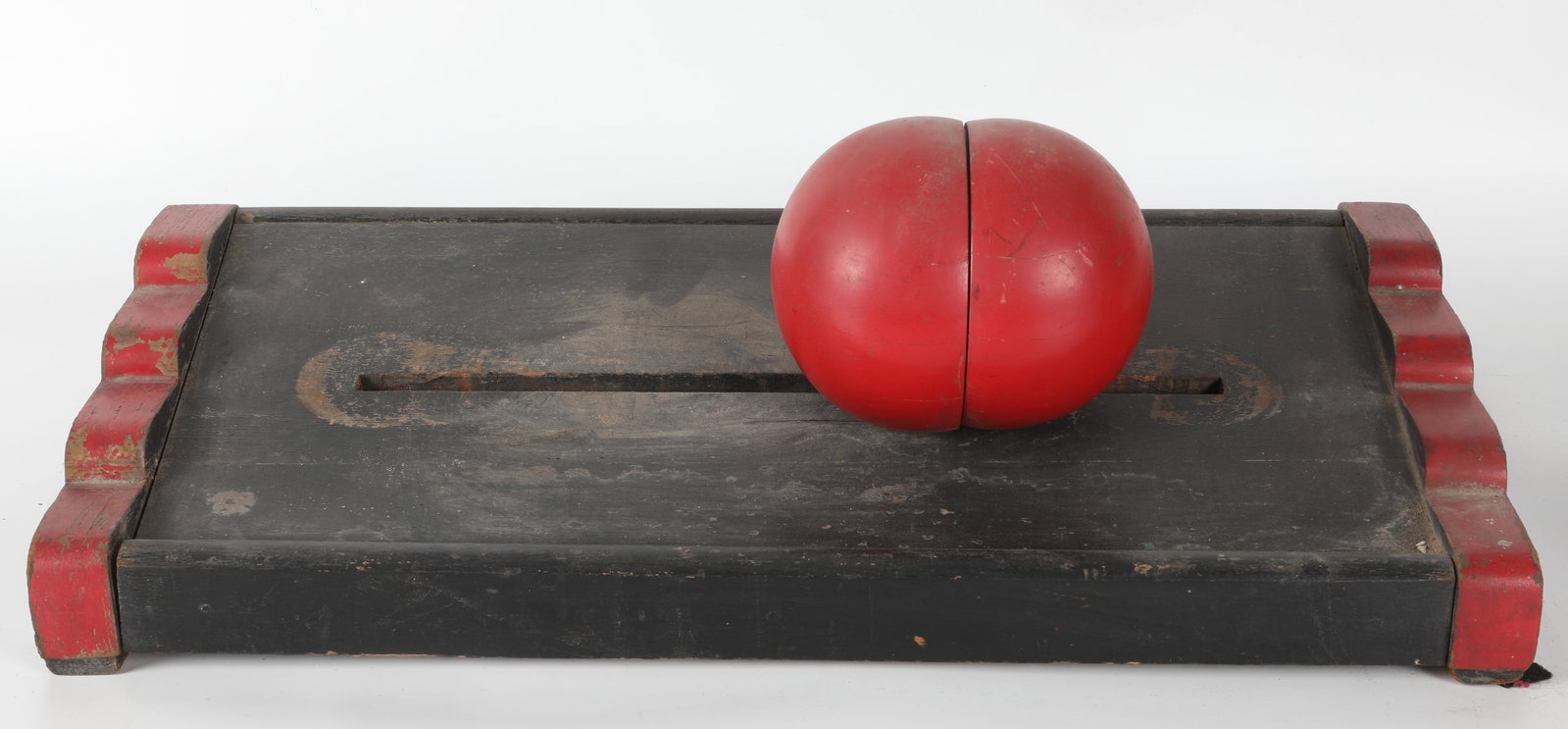 PHYSICS COLLISION MODEL: Painted wood educational model demonstrating particle collision track; H-6"xL-18"; needs cleaning, F-G
