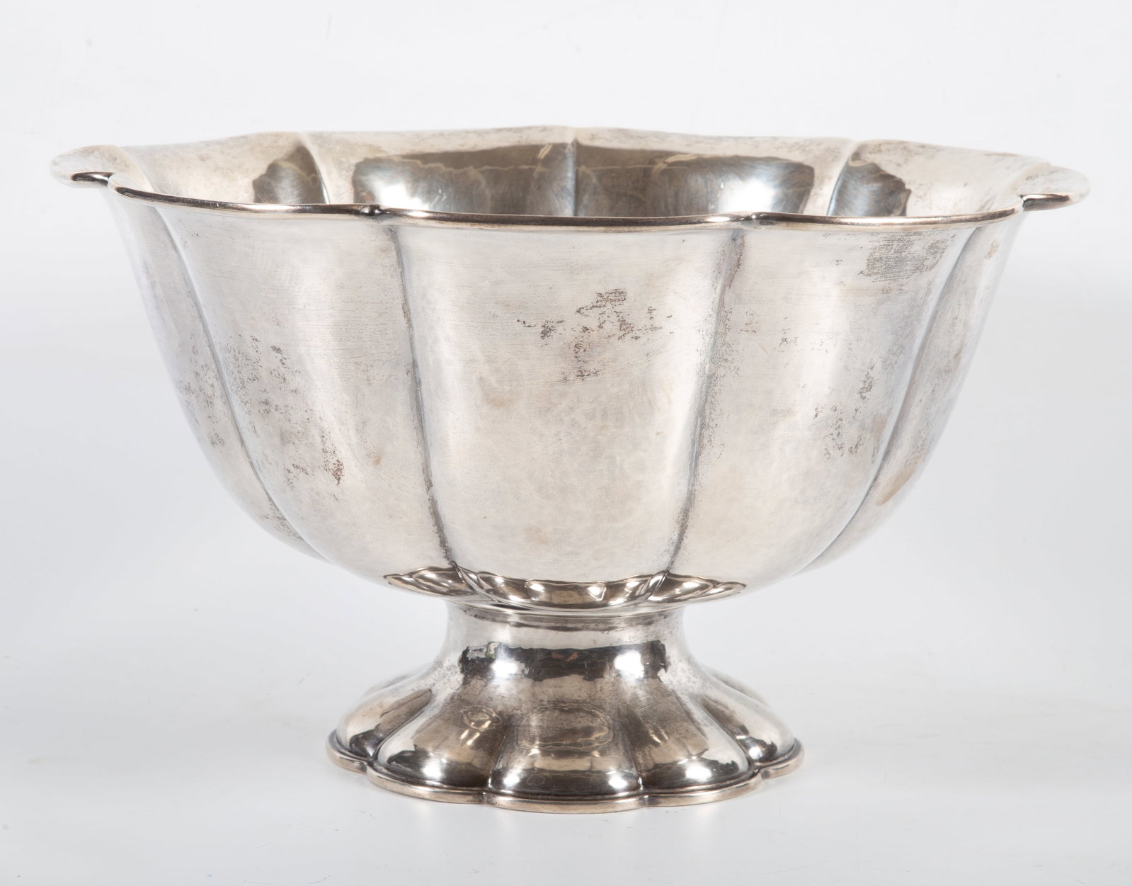 GYLLENBERG STERLING BOWL: Footed and ribbed; 34.9 T.O.; H-6 1/2"xW-11"; normal wear, VG-EX