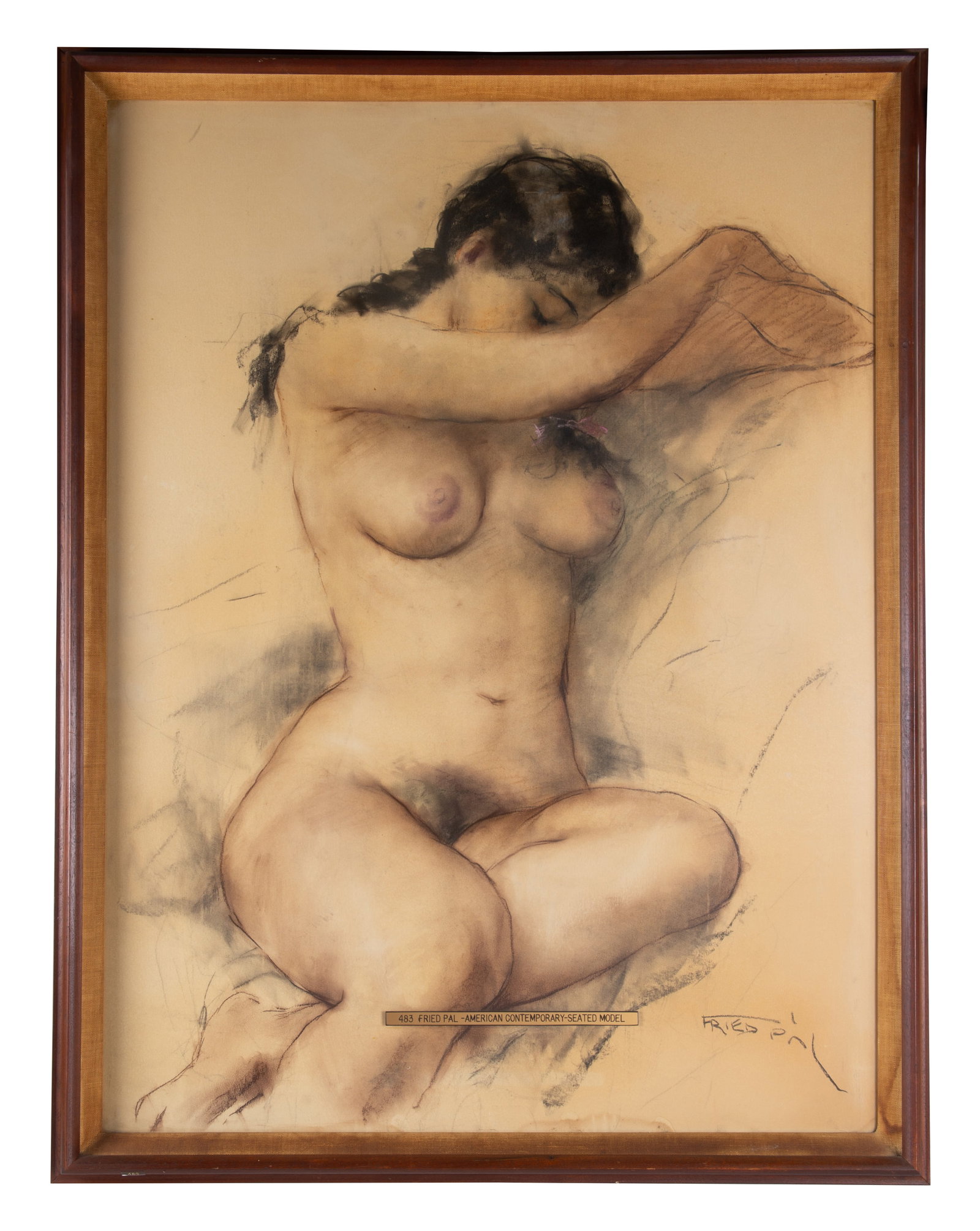 PAL FRIED NUDE GOUACHE: Charcoal and pastel; ex: Haussner provenance, hung in stag bar; frame size 44"x33"; normal wear, VG-EX