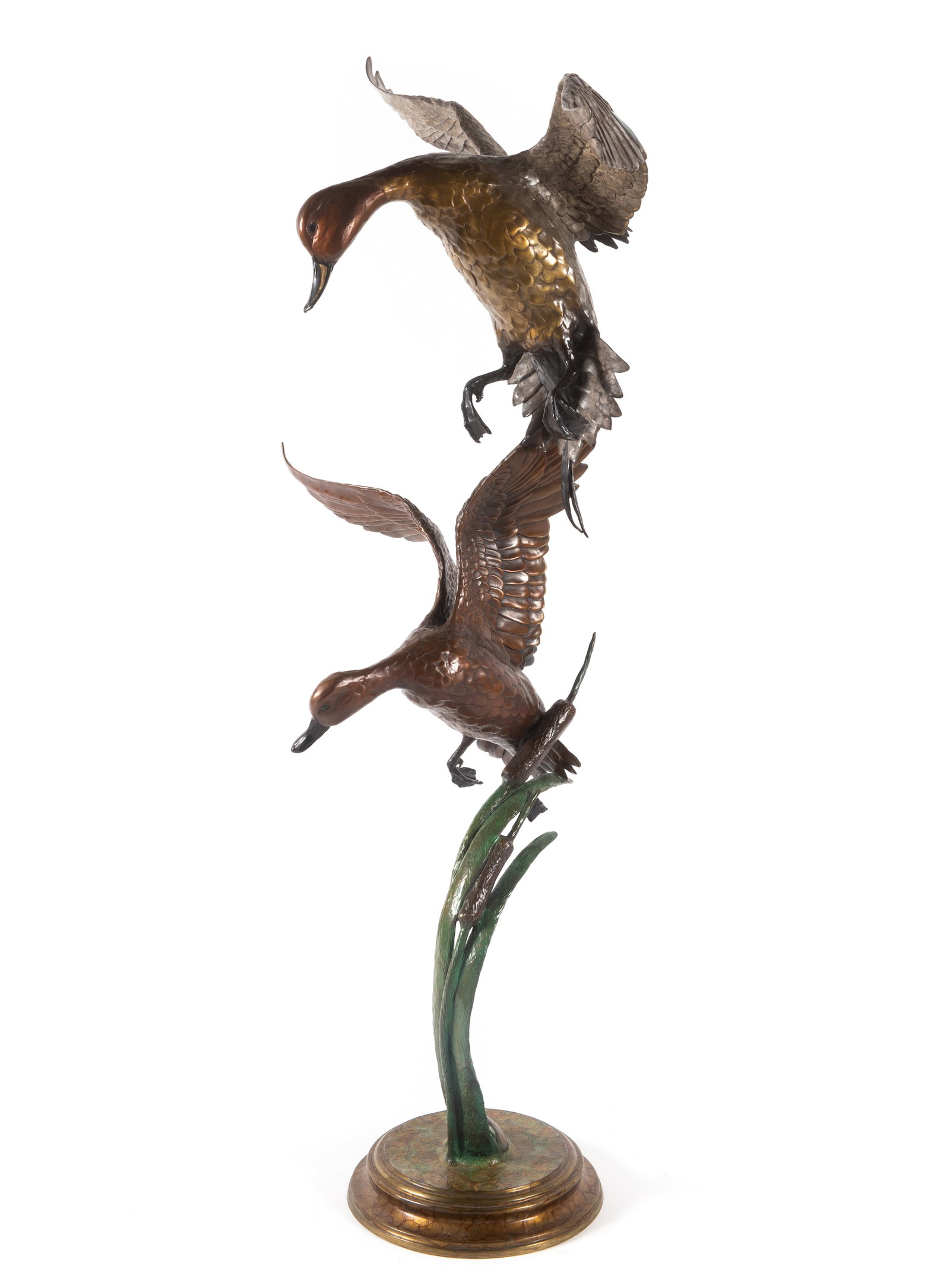 CHRISTOPHER SMITH DUCK BRONZE: Patinated bronze of pintails pitching - 17/175; H-48"; normal wear, EX