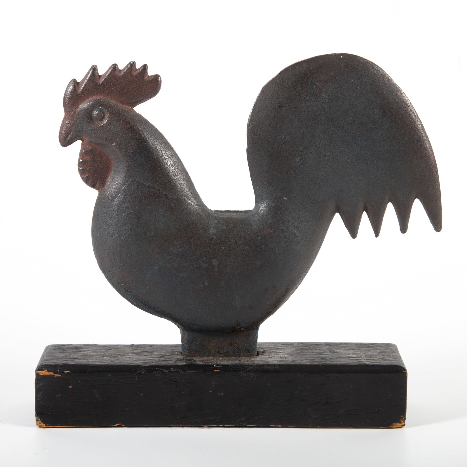ROOSTER WINDMILL WEIGHT: Hummer E 184; iron with wooden base; 9 1/2"x9 1/2", G-VG