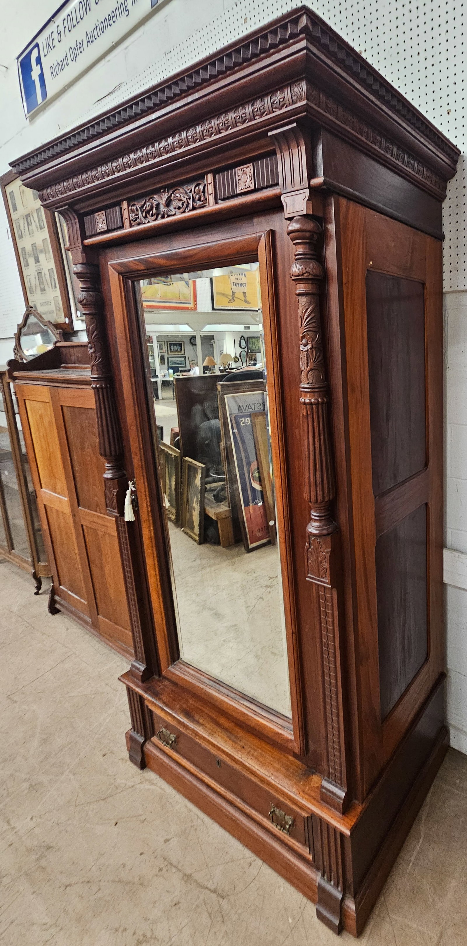 WALNUT VICTORIAN ARMOIRE - 6