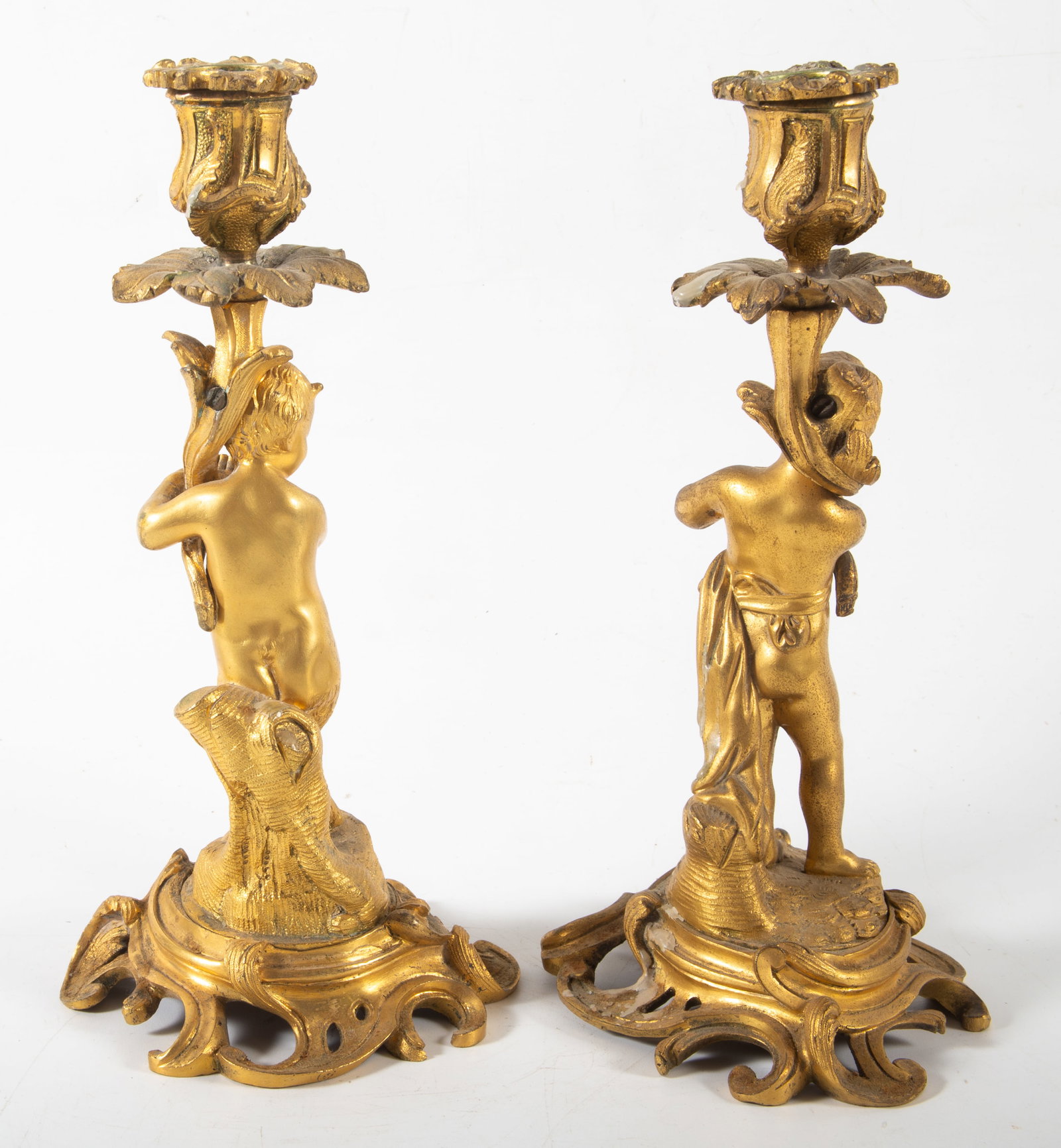 BRONZE CHERUB CANDLESTICKS - 3