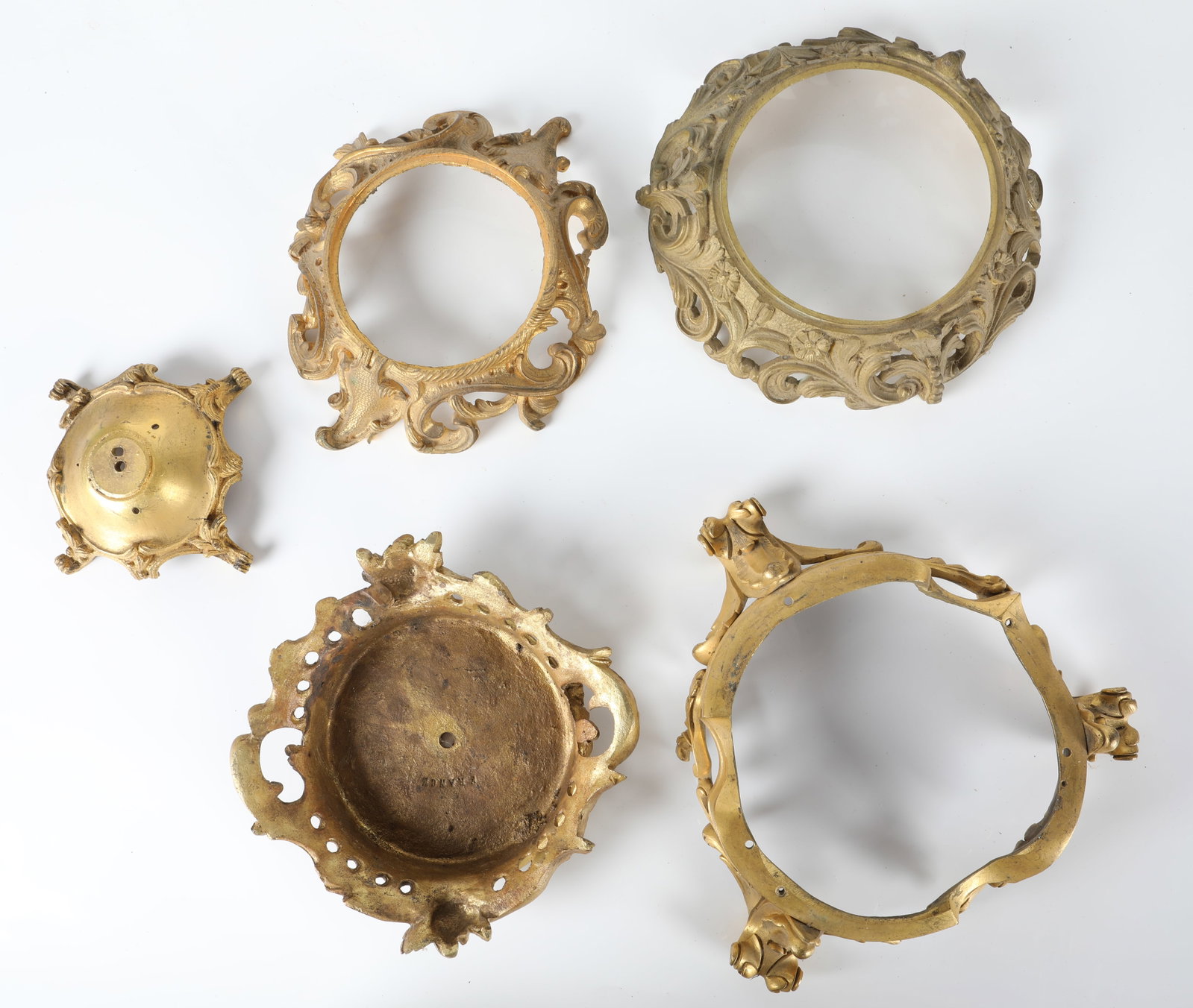 ORMOLU FRAGMENTS: Mostly bases, some corners, various sizes, F-G