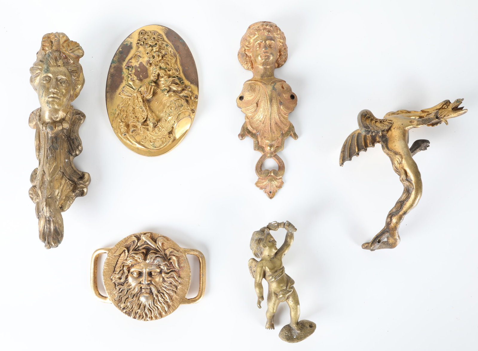 ORMOLU FRAGMENTS: Mostly with animal, dragon, and figures, various sizes, G