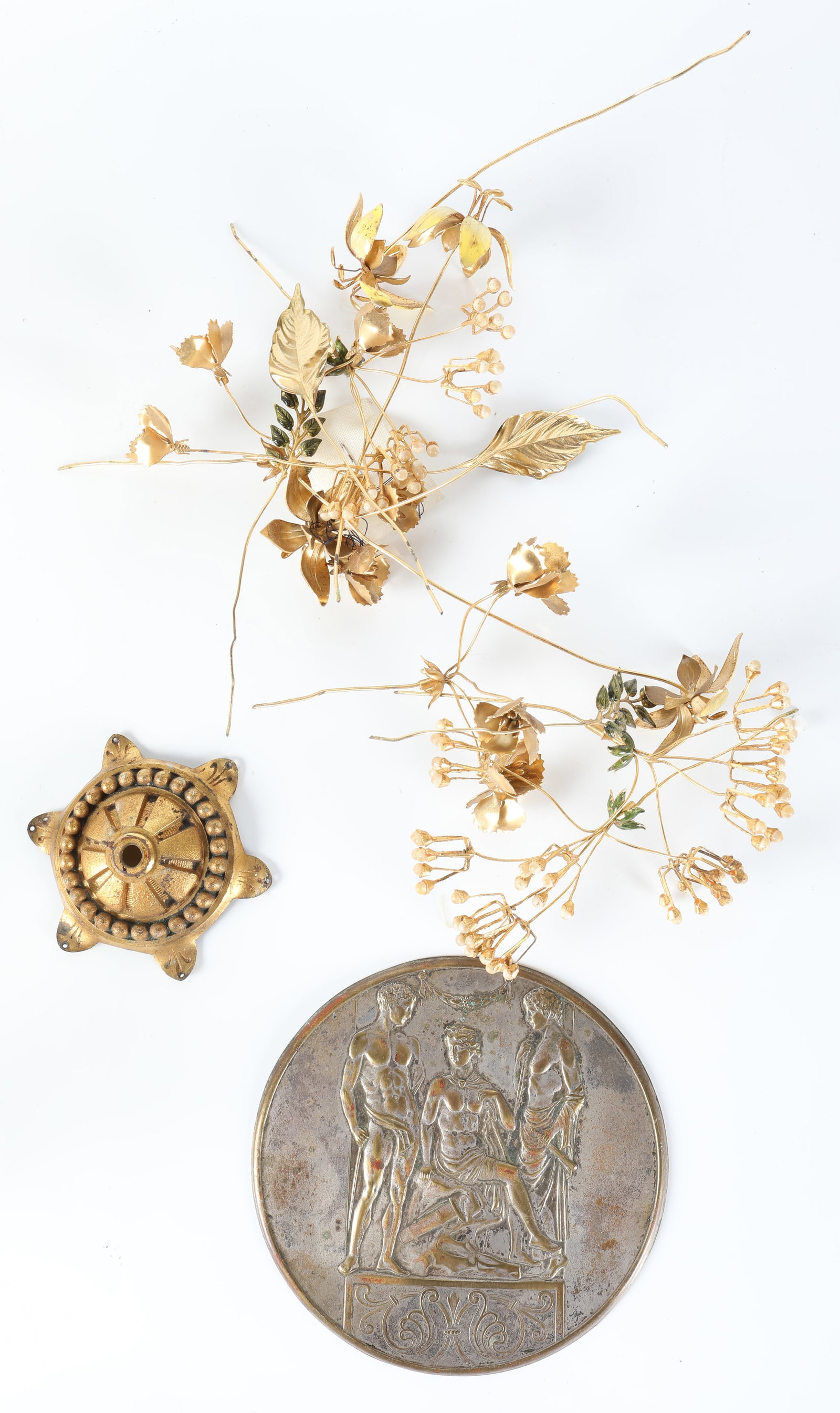 ORMOLU FRAGMENTS: Trim, decorative flowers, etc., various sizes, F-G