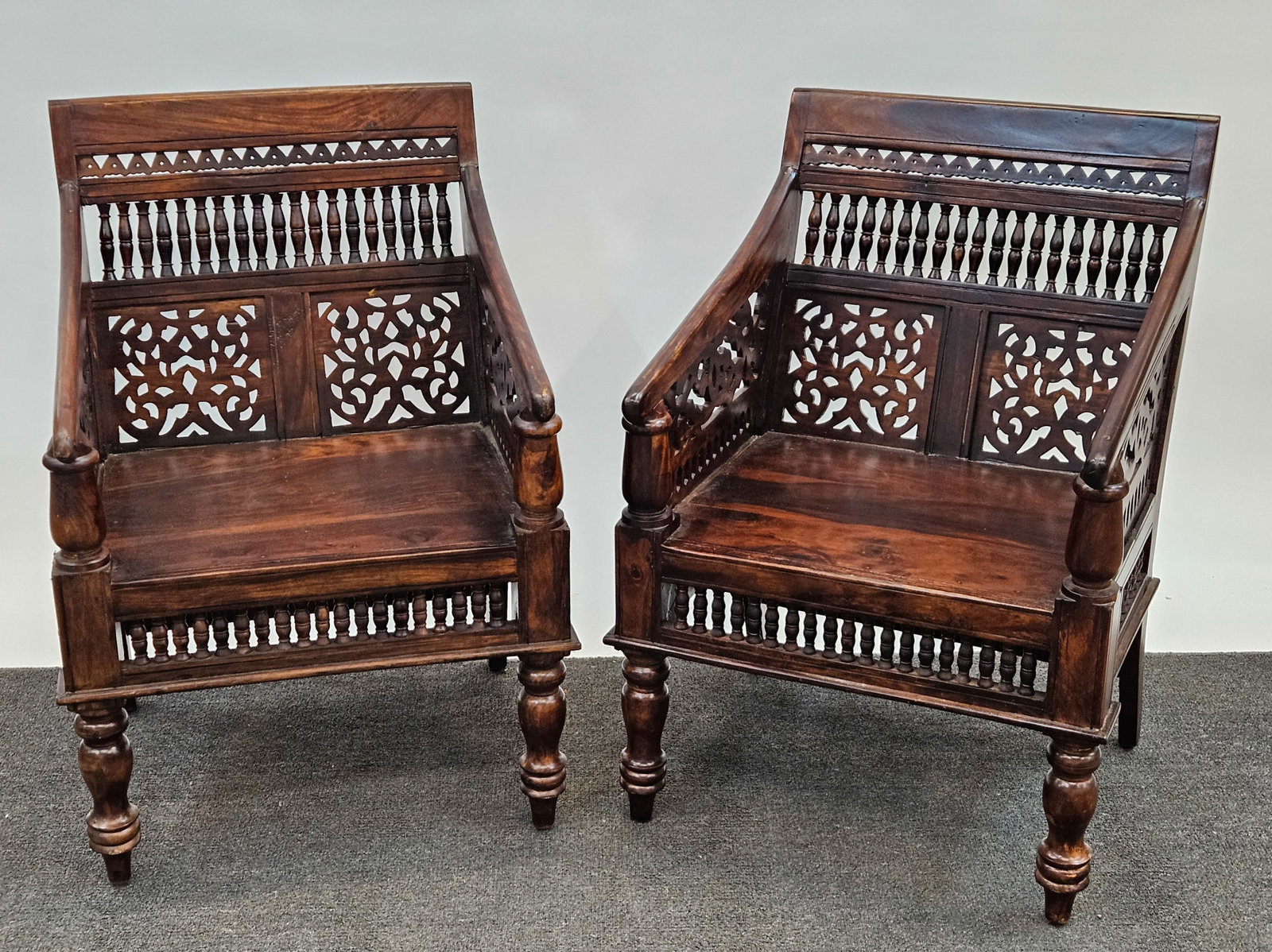 (2) MAHARAJA ARMCHAIRS: Hardwood, H-34 1/2"xW-22 1/2, VG-EX