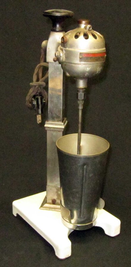 HAMILTON BEACH MIXER: White porcelain base; elevating square shaft; runs; metal pitting; H-18", G-VG