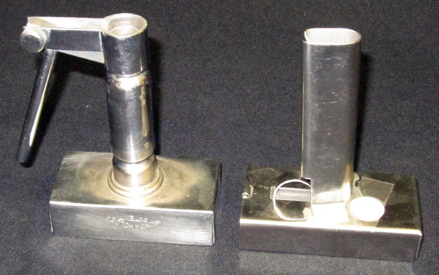 ASSORTED WAFER MAKERS (2): (1) Wunda holder: yard pump action; (1) unmarked: push clip, no spring; L-5", G-VG