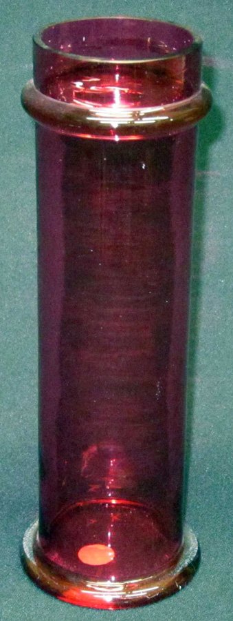 CRANBERRY GLASS STRAW HOLDER: Ribbed collar top, no lid; H-11", VG-EX