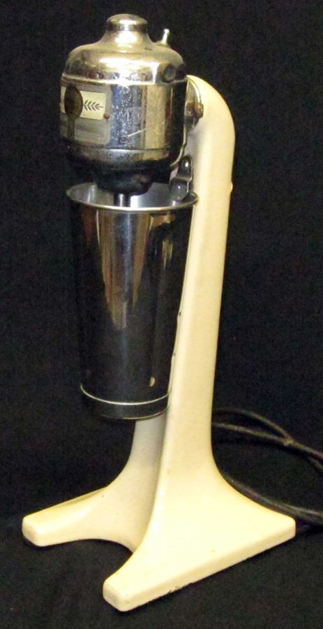 HAMILTON BEACH MIXER NO. 18: Cream color porcelain base; runs; some pitting on metal; couple minor porcelain dings; H-18", G