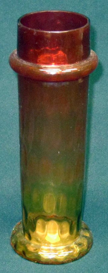 AMBERINA GLASS STRAW HOLDER: Slight thumbprint; ribbed collar top; slight flake on top edge; H-10 1/2", G-VG