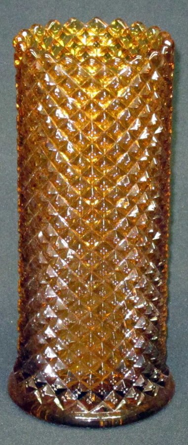 AMBER DIAMOND HOBNAIL GLASS STRAW HOLDER: No lid; L-10", VG-EX
