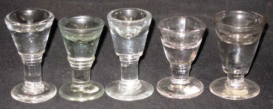 ICE CREAM PENNY LICKS (5): Tall heavy glass, (2) similar; (1) has base bruise; H-3"-4", F-VG