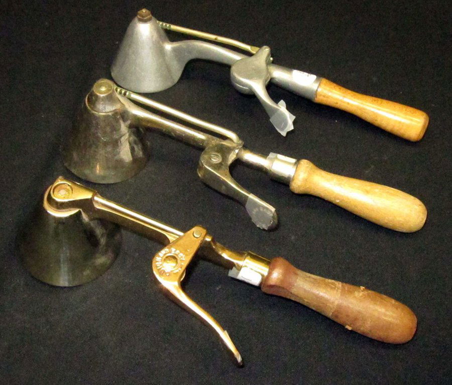 ERIE SPECIALTY CO. CONICAL ICE CREAM SCOOPS (3): Quick and Easy, (1) [10], polished, L-10"; (1) No. 39 [10], L-11"; (1) No. 8, [12], needs scraper rod, L-11"; G-VG