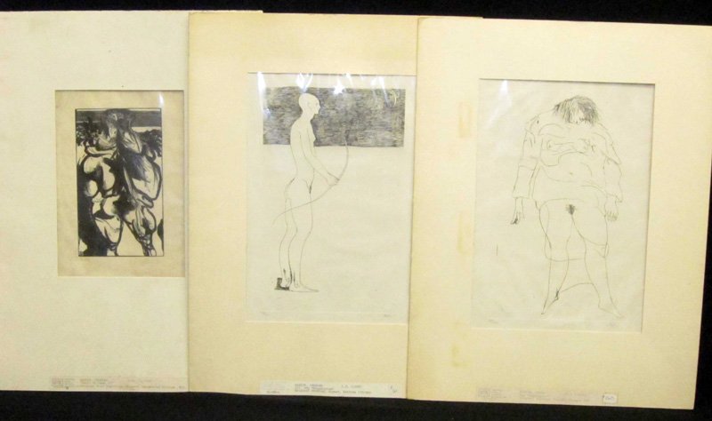 LEONARD BASKIN ETCHINGS & ENGRAVING: (3) all signed in pencil; (2) "Hippolytos", (1) "Small Birdman II"; matted; 13" x 9", G-VG
