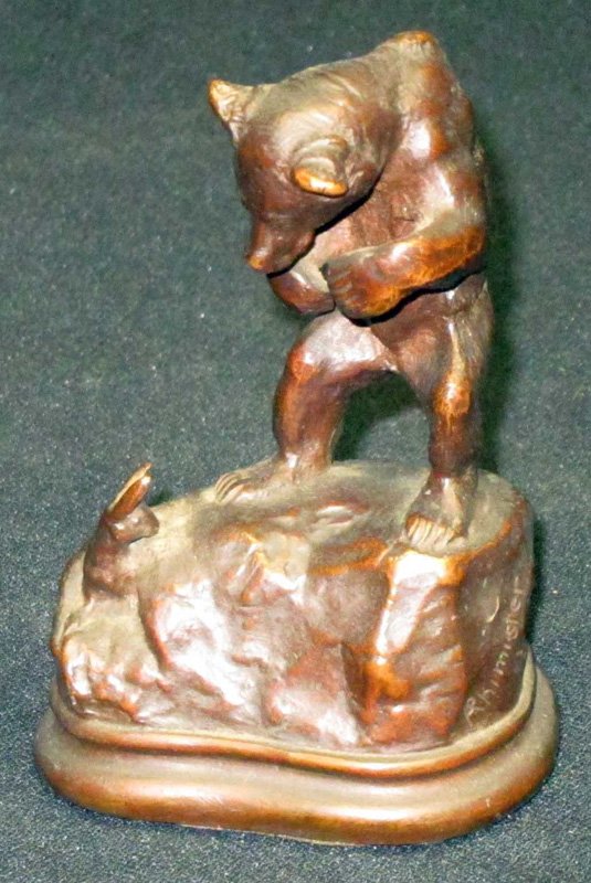 PROCTOR BRONZE BEAR & RABBIT: Signed Rhimister Proctor 94 - Gorham Co. Founders; original finish; H-4 1/2", VG-EX