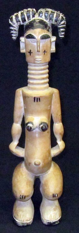 AFRICAN FIGURE FANTI TRIBE GHANA: Carved and painted wood; minor scuffs; H-18", VG-EX
