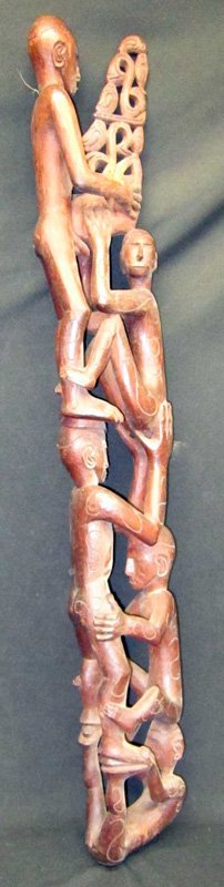 AFRICAN CULT FIGURES: Asmat tribe Irian Jaya; carved wood; (1) wrist has break in wood; minor scuffs; L-45", G-VG