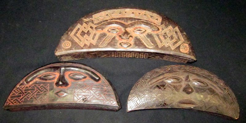 AFRICAN BOXES (3): Kuba tribe, D.R.C., carved wood; (1) small rim chip; (1) very minor wood split; Longest L-14", G-VG