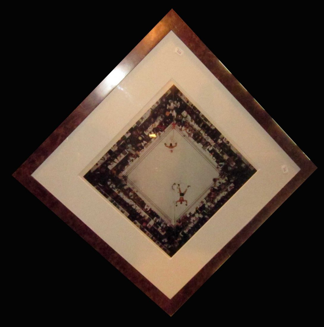 MUHAMMAD ALI FIGHT PHOTO: "Photo of the Year Award"; framed; signature and strike faded; H-38", L-38", G-VG