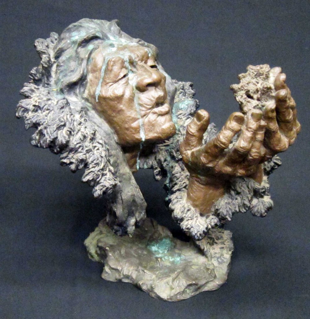 INDIAN CHIEF BRONZE: Painted bronze; Mark Hopkins; 245/450; contemporary; H-12", VG-EX