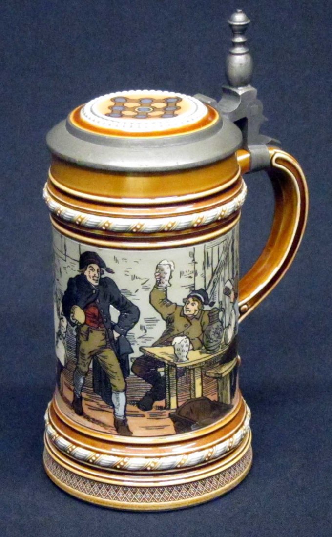 METTLACH STEIN: #1403, ceramic, 1/2 L, incised mark; H-8 3/4", VG-EX