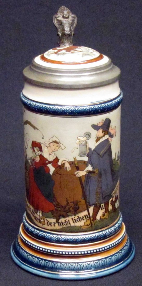 METTLACH STEIN: #2230, ceramic, 1/2 L, musical; H-9", VG