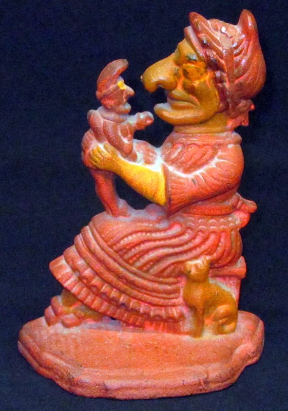 PUNCH & JUDY DOORSTOP: Cast iron, overpaint; H-11", F-G