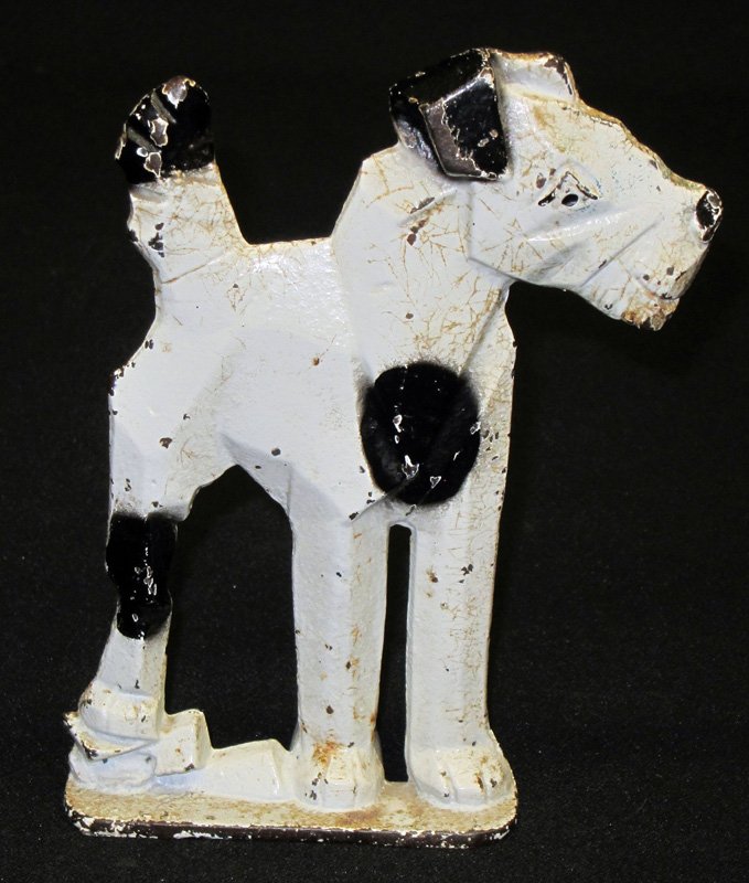 STANDING TERRIER DOG DOORSTOP: Spencer; some crazing and chips; H-6 1/2", G-VG