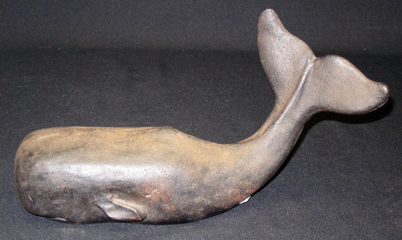 WHALE DOORSTOP: Three dimensional, painted cast iron; L-13 1/2"