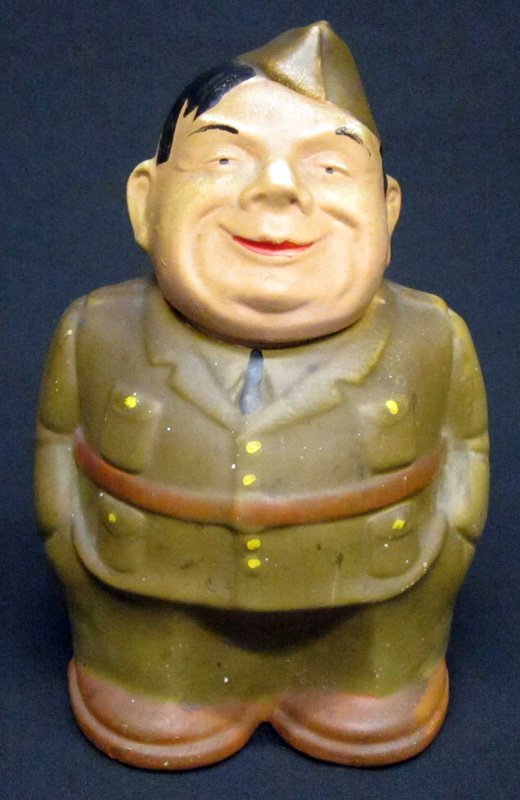 SOLDIER COOKIE JAR: Painted ceramic; H-11 1/2", G-VG