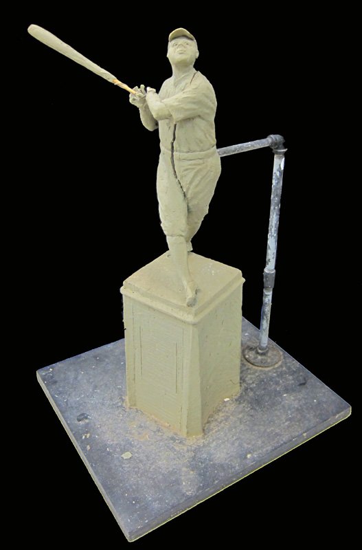 BABE RUTH MAQUETTE STATUE: Original clay maquette for statue by Tylden Streett; vertical split in middle of figure; H-22", F