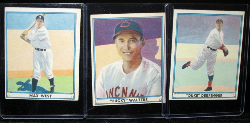 PLAY BALL 1941 BASEBALL CARDS (3): #2 West, #3 Walters, #4 Derringer; uneven borders; minor edge damage; G-VG