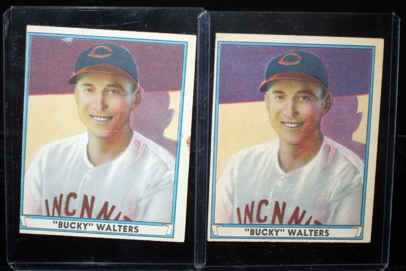 PLAY BALL 1941 BASEBALL CARDS (2): #3 Walters, #3 Walters; uneven borders, minor edge damage, stain on front of (1); G