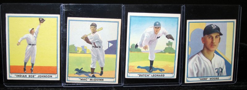 PLAY BALL 1941 BASEBALL CARDS (4): #22 Johnson, #23 McQuinn, #24 Leonard, #25 Moore; uneven borders; minor edge damage; G-VG