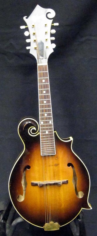 GIBSON MANDOLIN F12: A9490; together with Gibson case; some corrosion and tarnish on metal; minor dings; L-28", G-VG