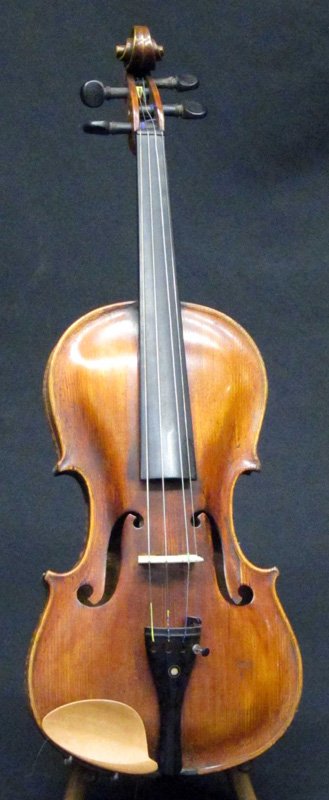VIOLIN: Unmarked; cased, with two bows; replaced bridge and chin guard; L-23", G-VG