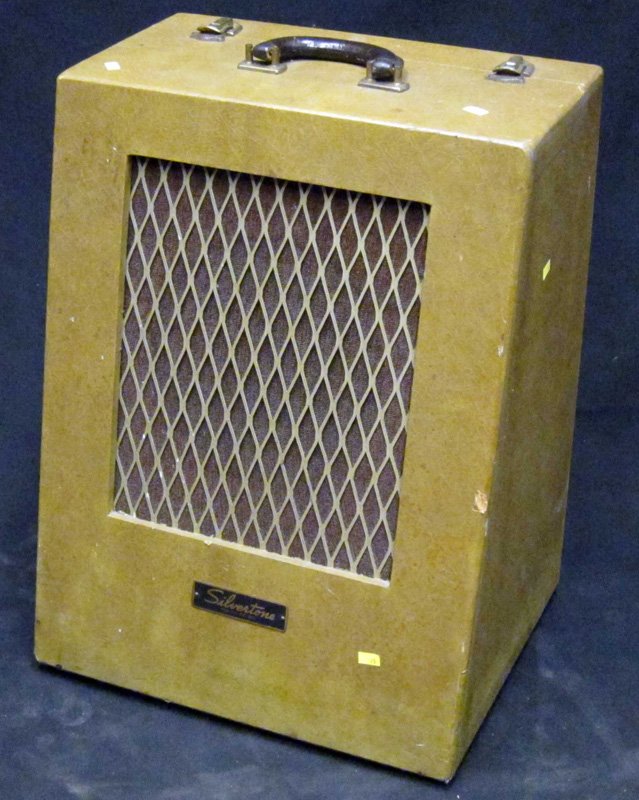 EARLY SILVERTONE TUBE AMP: Internal microphone and turntable; untested; some wear, needs repair; L-16", F-G