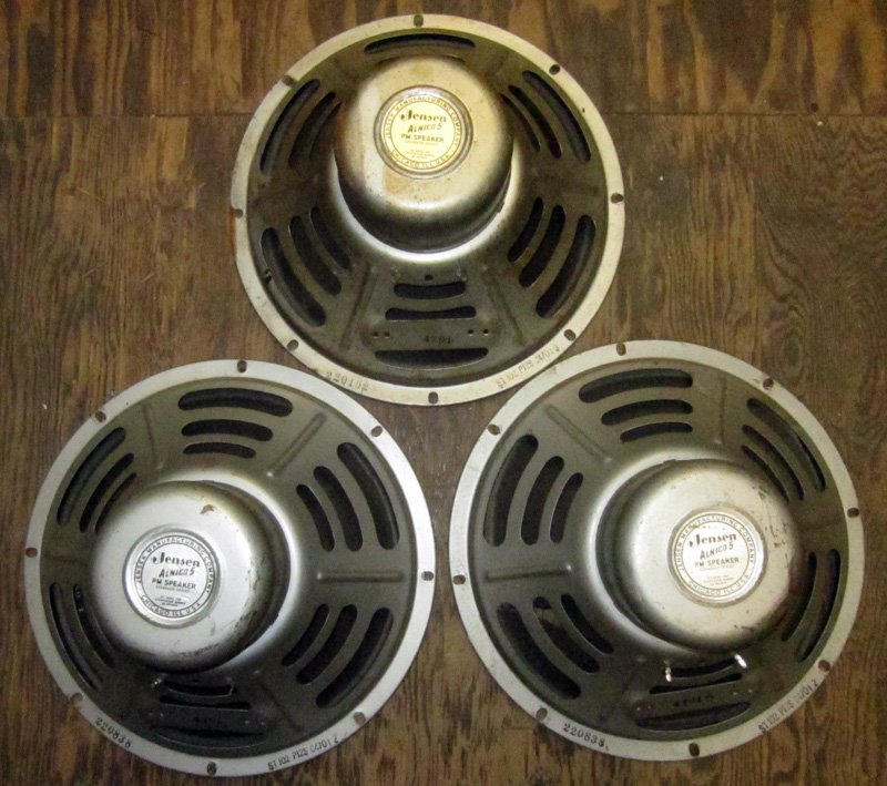 JENSEN ALNICO 5 PM SPEAKERS (3): #4701, untested; paper torn; Dia.-12", P-F
