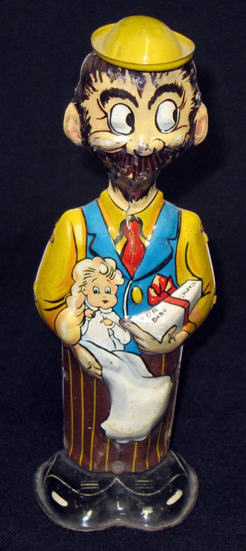 MARX B. O. PLENTY TOY: Litho tin; mechanical; working; hat lifts; fixed eye; some scratches and wear; H-8", G-VG