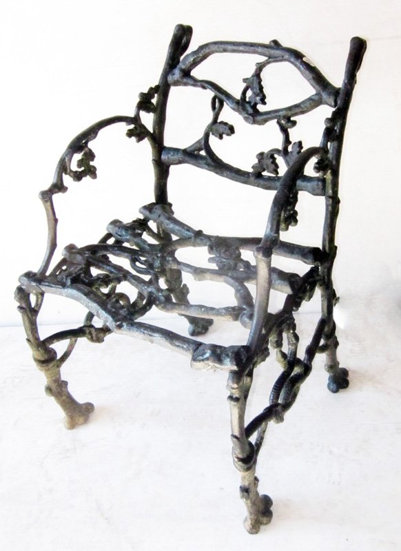 PAIR GARDEN CHAIRS: Painted cast iron; branch and leaf form; H-30", W-20", G-VG